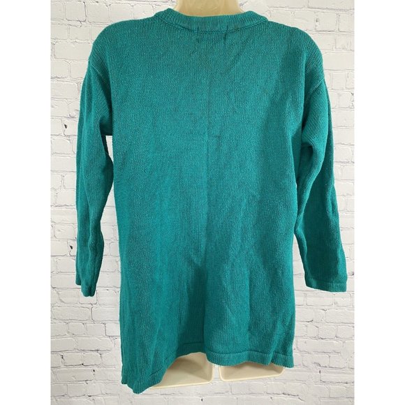 Colleen’s Collectables Teal Knot Sweater Gold Beads 3/4 Sleeve Size S Small - Picture 5 of 6